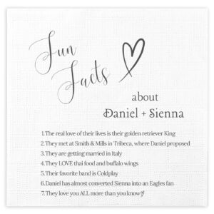 Customized fun facts napkins for wedding and engagement parties